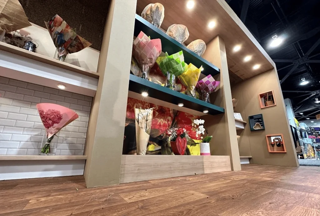 Close-up shot of Broekhof's cardboard exhibition stand built by Booth Exhibits™. 