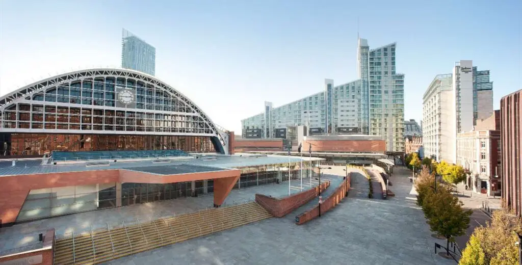 The outside entrance to the Manchester Central Convention Centre.