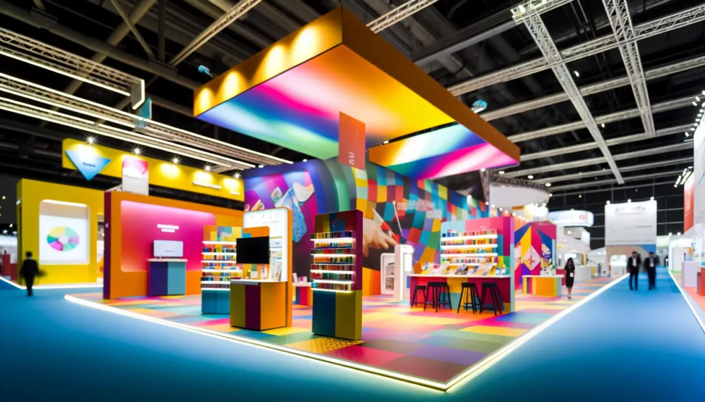 A brightly-lit exhibition concept design. 