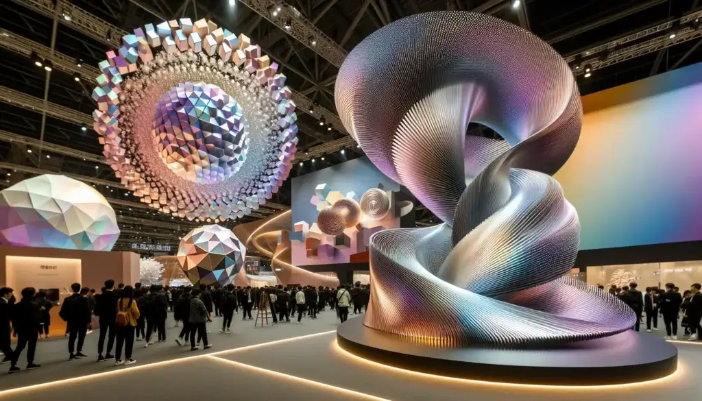 A hypermodern exhibition with large, free-flowing designs.
