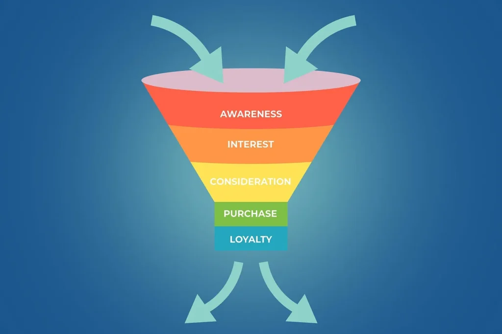 A stylised marketing funnel.