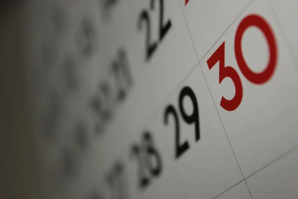 A close-up of a calendar showing the date numbers. 