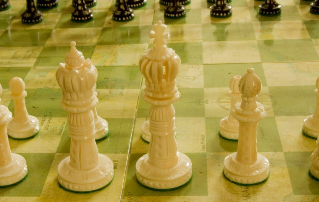 Marble chess pieces.