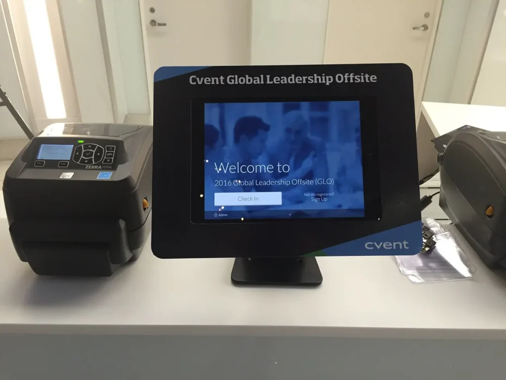 A Cvent lead processing machine on a counter.