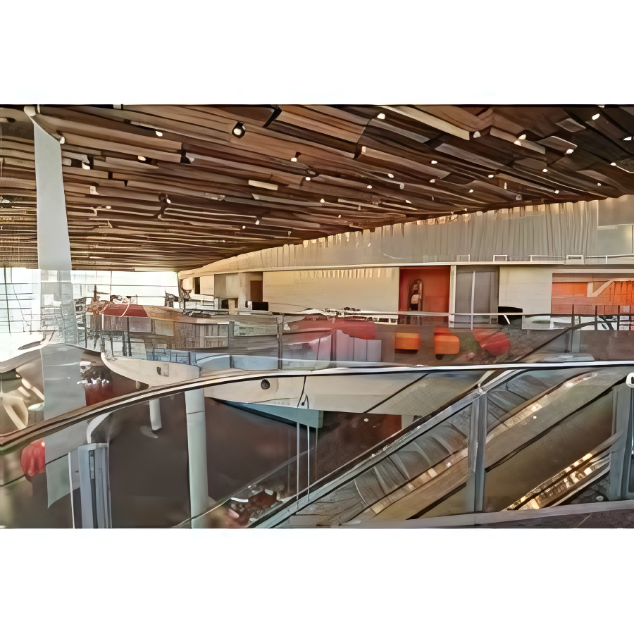Durban ICC main foyer with signature wood-beam ceiling and atrium walkways