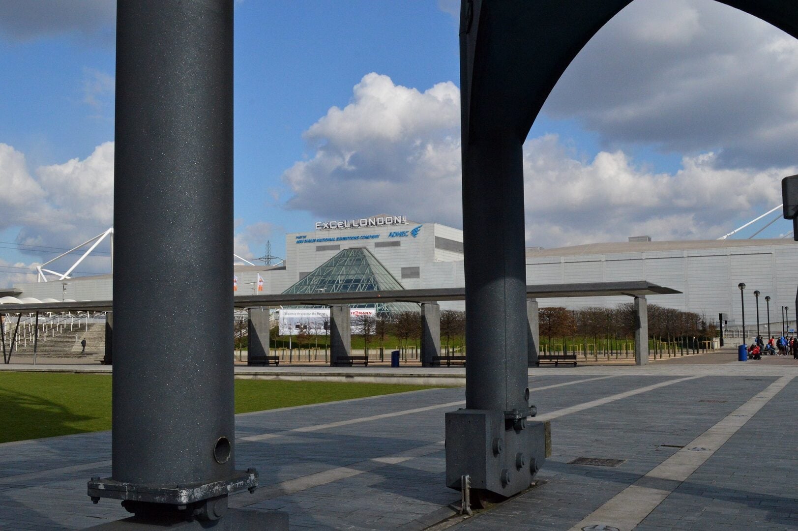 Large pillars in front of the ExCeL London.