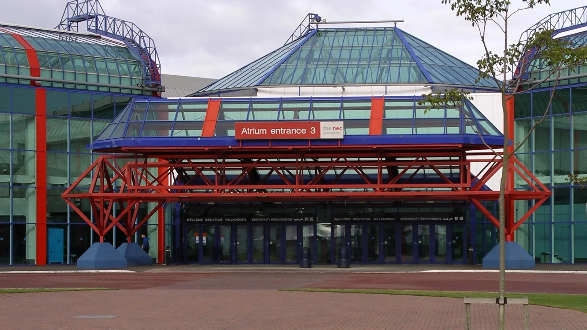 Atrium at the NEC with glass roof entrance.