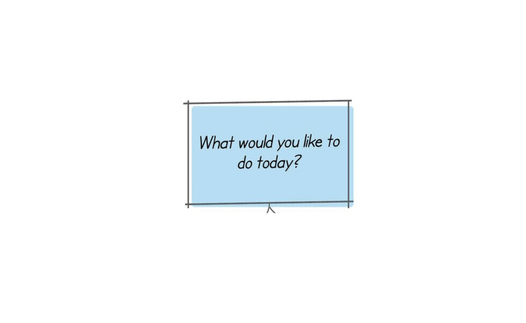 A sign asking "what would you like to do today?"