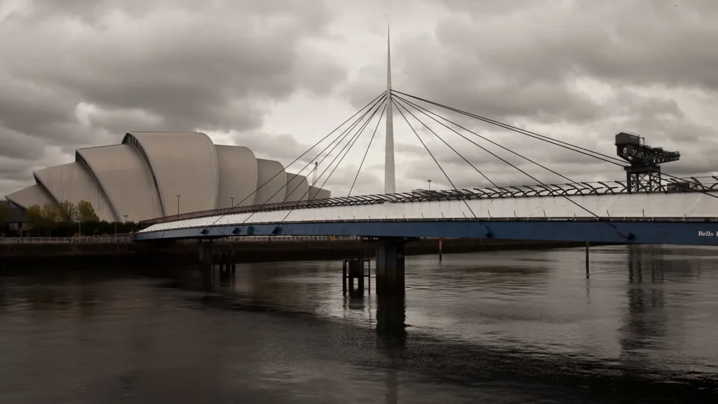 Walkway to the SEC across the River Clyde.