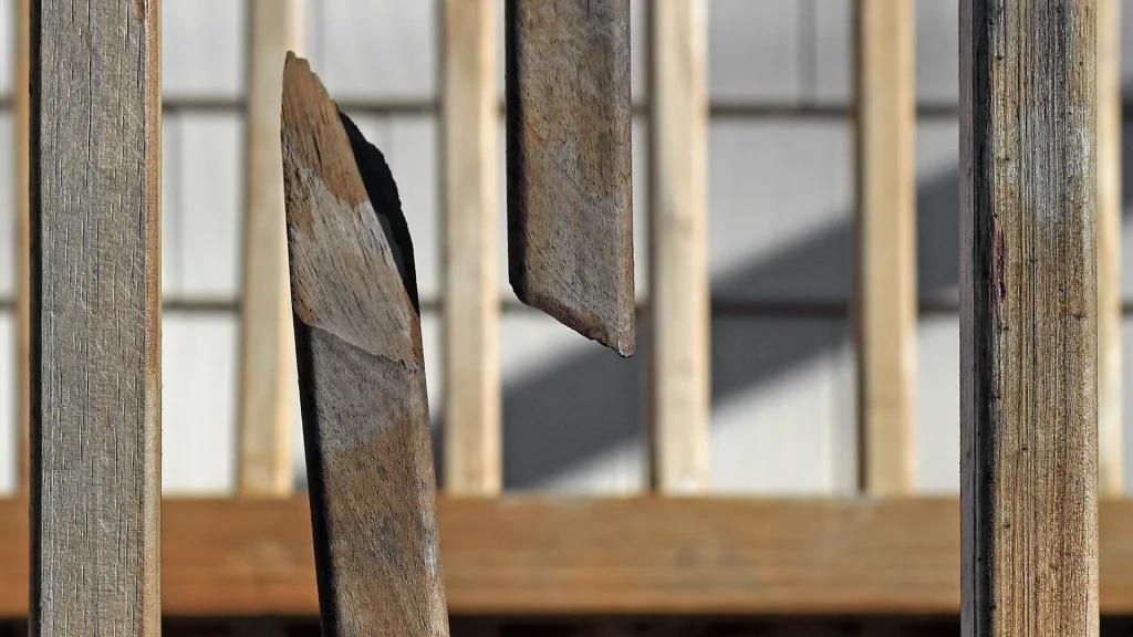 A broken part of a wooden fence.