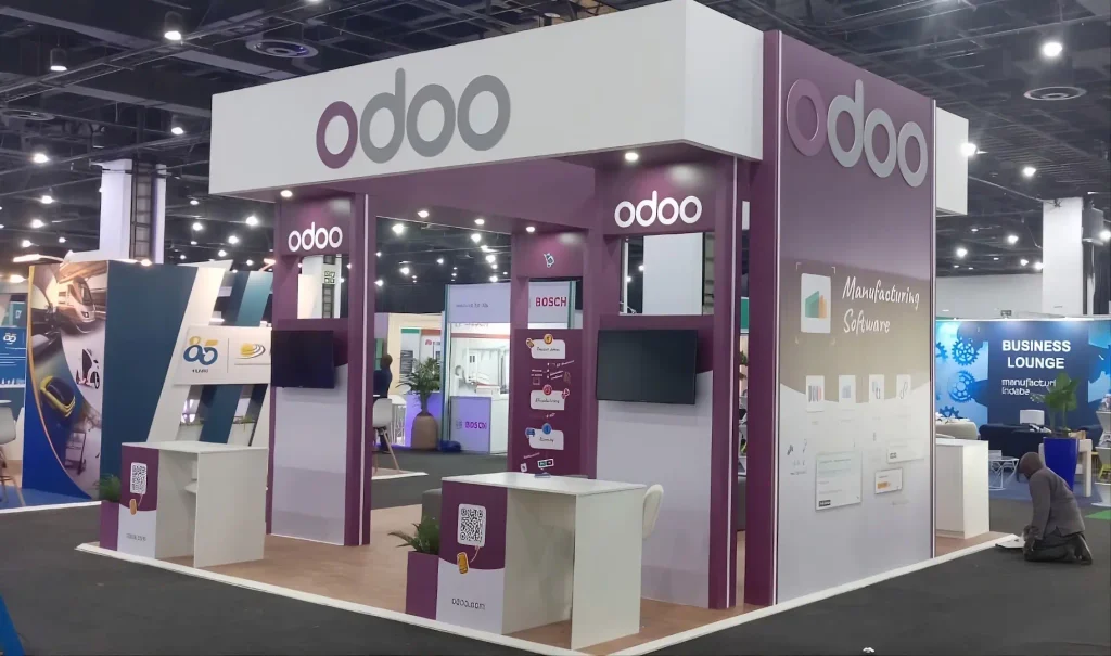 Odoo's hired exhibition stand built and designed by Booth Exhibits™.