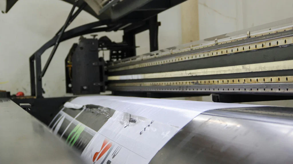 A vinyl graphic being printed.